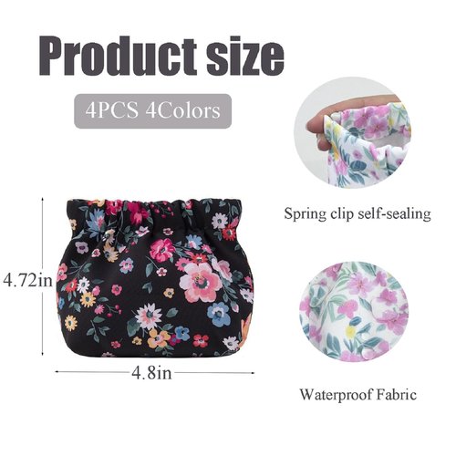 MIAO JIN 4 PCS Portable Mini Cosmetic Bags Flower Coin Purse Lipstick Small Makeup Waterproof Travel Kit Pouch No Zipper Self-closing Accessories Organizer for Headphones Jewelry Women
