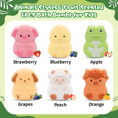 MUFEIRUO Farm Animals Bath Bombs,6Pcs Fruit Scented Bath Bombs for Kids Women,Her,Friend,Cute Animals Shapes Bath Bomb Gifts for Christmas,Birthday,Party