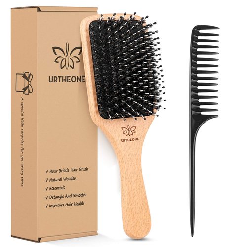 Skiennix Boar Bristle Hair Brush - Smooths Thick, Curly, or Thin Hair | Ideal for Wet & Dry Use
