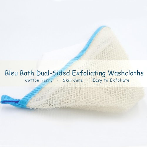 Bleu Bath (12 Pack) Dual-Sided Exfoliating Skin Towel Natural Cotton Body Cloth Scrubber Premium Sturdy Loofah Towel Soft and Buffing Wash Cloth White for Either Oil or Dry Skin