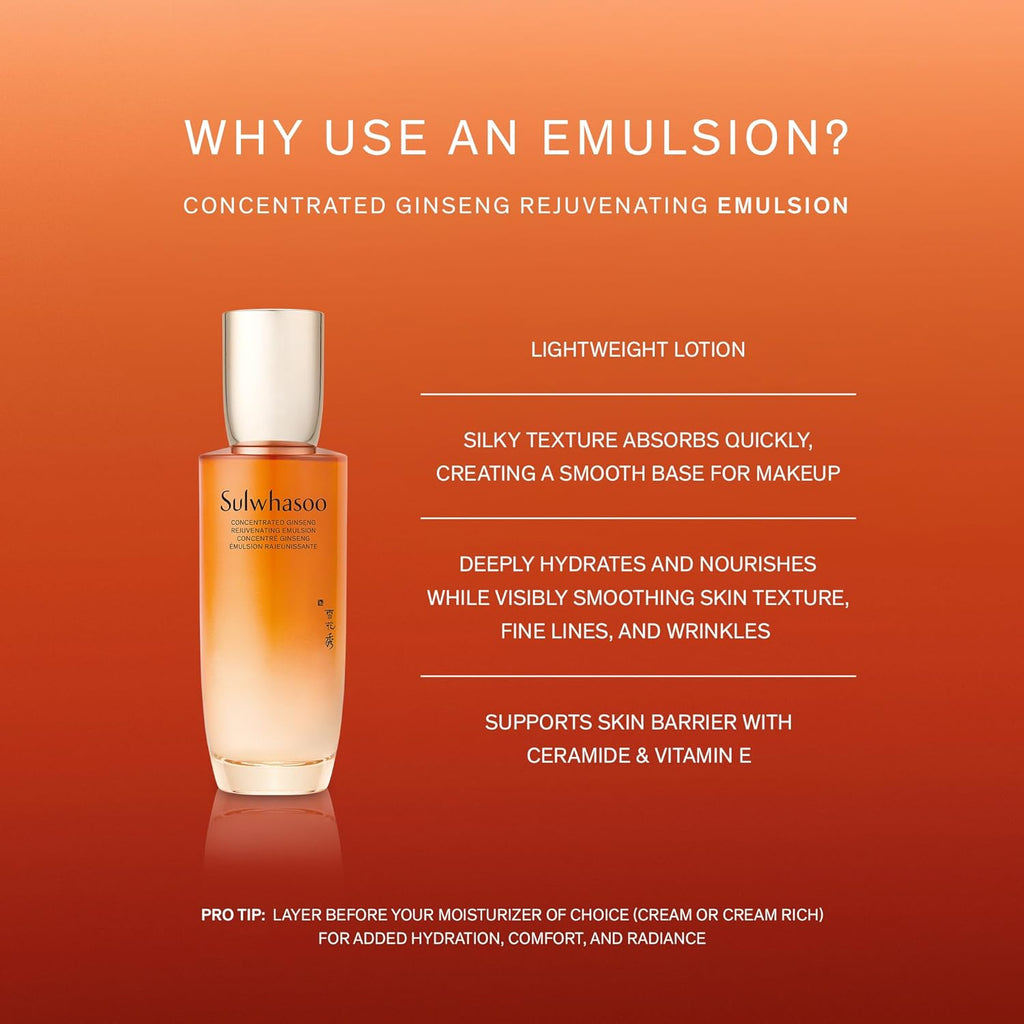Sulwhasoo Concentrated Ginseng Rejuvenating Emulsion - Hydrating Face Lotion with Peptides & Shea Butter, 4.22 fl. oz.