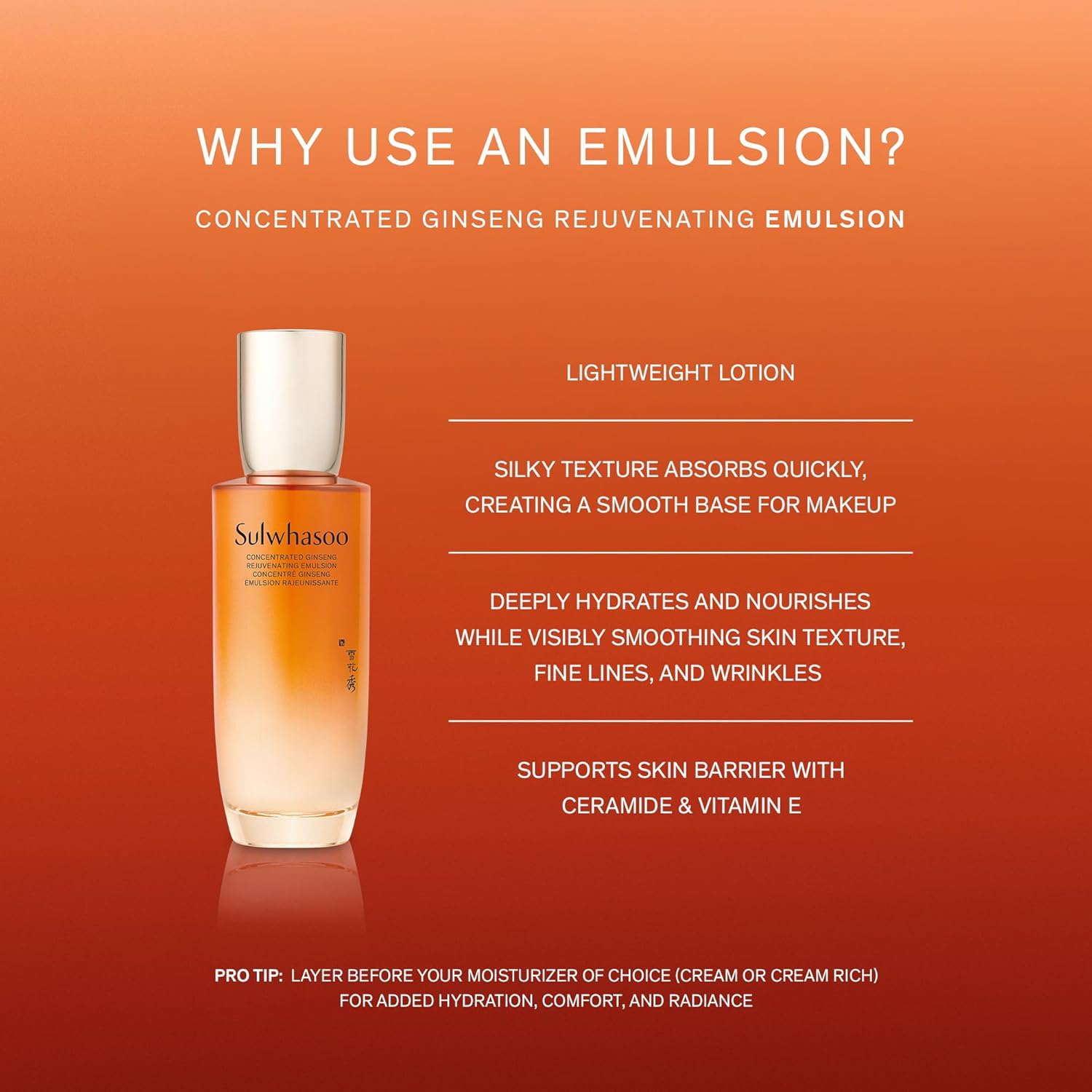 Sulwhasoo Concentrated Ginseng Rejuvenating Emulsion - Hydrating Face Lotion with Peptides & Shea Butter, 4.22 fl. oz.