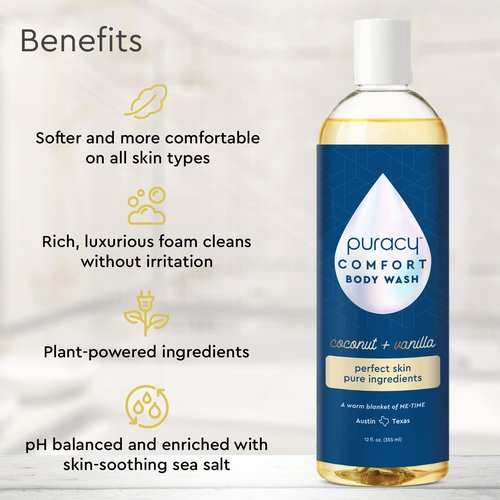 Puracy Natural Body Wash - Moisturizing Shower Gel for Sensitive Skin | 2-Pack, 12 fl oz Each - Coconut & Vanilla