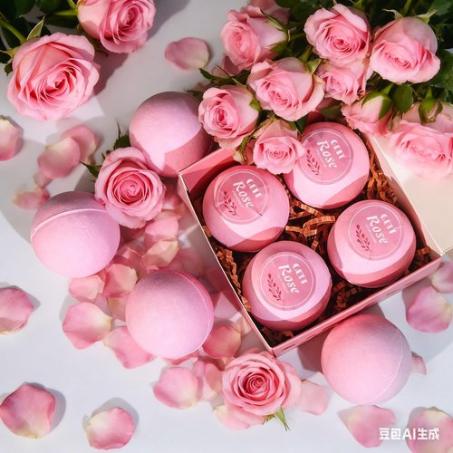 GETT Rose Bath Bombs 4-pcs, Individually Wrapped Bath Bombs for Men & Women, Luxury Gift Set with Vegan and Essential Oils, Relaxing and Moisturizing Bubble Bath, Organic Bath Essentials for All