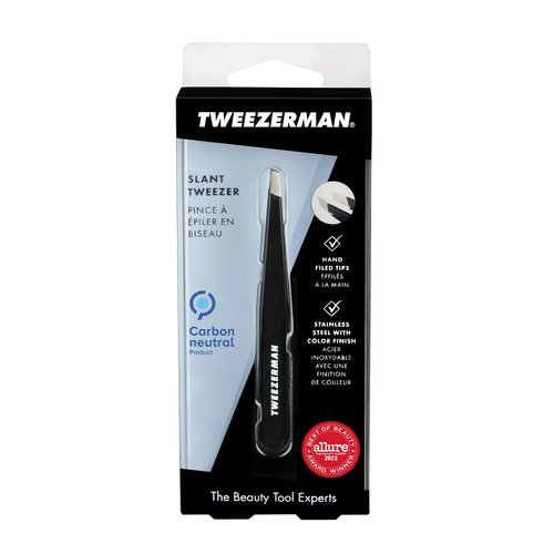 Tweezerman Black Stainless Steel Slant Tweezer - Eyebrow Tweezers for Women and Men