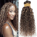 Dokksiiia 10 12 14 Inch Highlight Kinky Curly Bundles P4/613 Ombre Brown Curly Wave Human Hair Bundles Chocolate Brown and Light Blonde Piano Color Mix Brazilian Human Hair Extensions Natural Look