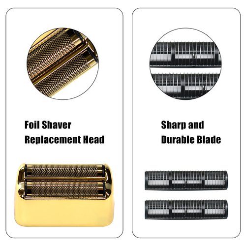 2PCS Replacement Foil and Cutters for BaBylissPRO Barberology Electric Shaver, Double Foil Shaver Replacement Head Compatible with BaBylissPRO FXFS2 Shaver (Gold)