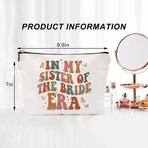 Baobeily In My Sister Of The Bride Era Makeup Bag, Cosmetic Bag Gift for Sister Of The Bride, Wedding Makeup Bag for Bridesmaid