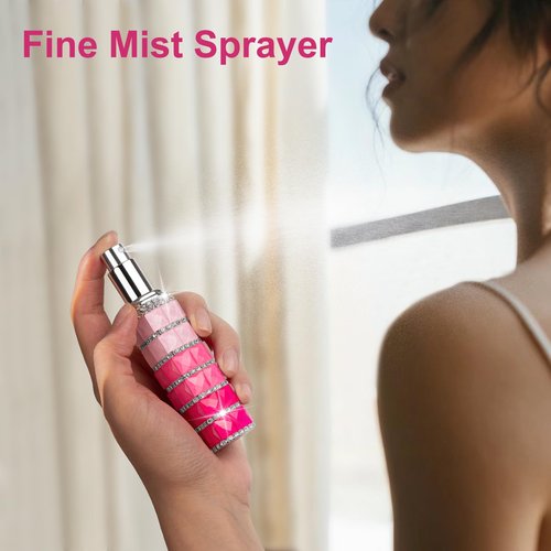TTOYOUU Travel Perfume Atomizer Refillable Bottle, 12ml Rhinestone Mini Perfume Bottles Empty Refillable Travel Atomizer Sprayer with Funnel (Pink White)