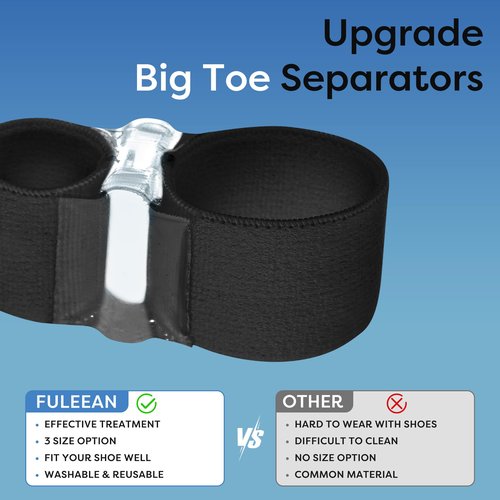 FULEEAN Big Toe Spacer/Corrector,Overlapping Toes, Bunion Pain Relief, Toe Alignment, Soft Silicone/Gel, 2 Loop,Day Night Wear,3 Sizes,Comfortable, Washable. (Black, MIDDLE: WOMEN 9.5-11 /MEN 6.5-9)