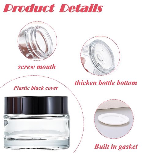 12Packs Glass Jars with Lids Clear Empty Cosmetic Containers Mini Round Makeup Jars with Black Lids and Inner Liners 5g for Storing Lip, Body Scrub. Lotion, Body Butter