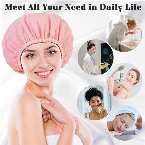 choshion Shower Cap for Women, Shower Caps Reusable Waterproof, Large Plastic Satin Lined Shower Cap for Braids Long Hair