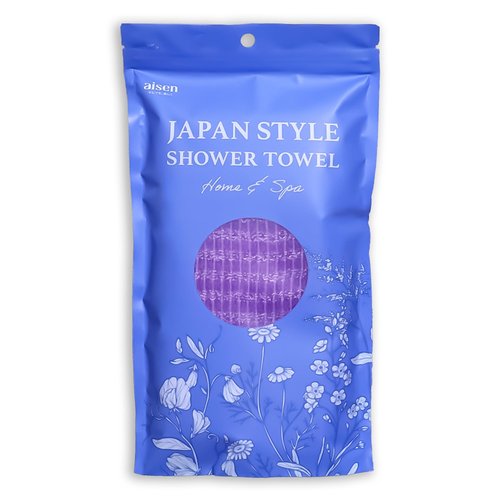 aisen Japan - Gentle Exfoliating Shower Towel, Ultra-Soft Japanese Nylon Body Scrubber, Long 47" Back Towel, Quick-Dry, Colorfast & Odor-Resistant, Made in Japan | Home & Spa (Purple)