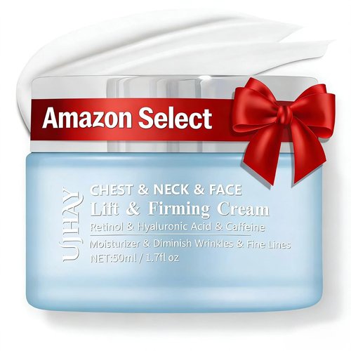 UJhay Retinol Neck Cream, Hyaluronic Acid and Caffeine Enriched Neck Firming Cream to Minimize Fine Lines & Dullness - 3-in-1 Moisturizing Cream for Neck, Chest and Face (50 ml/1.7 oz)