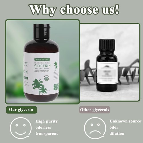 FSbbTaibanle Organic Vegetable Glycerin – USDA Organic Certified, 100% Pure, 6 Fl Oz – Natural Skin & Hair Moisturizer – Ideal for DIY Beauty, Soaps, Lotions & More – Non-GMO, Palm Oil Free
