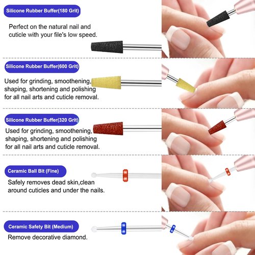 Cellentool 30Pcs Nail Drill Bits Set with Rhinestone Storage Box, 3/32 Inch Ceramic Diamond Carbide Nail Drill Bits for Acrylic Gel Polish, Cuticle Efile Remover for Manicure (Deep Blue)