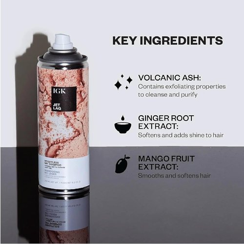IGK Jet Lag Invisible Dry Shampoo - Weightless Buildable Formula with Volcanic Ash | Full & Travel Size 2-Pack