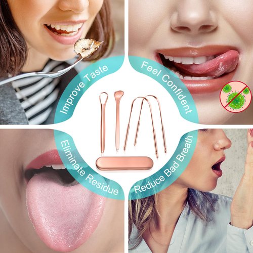 MORGLES Metal Tongue Scraper, 4Pcs Tongue Cleaners for Adults with Portable Case