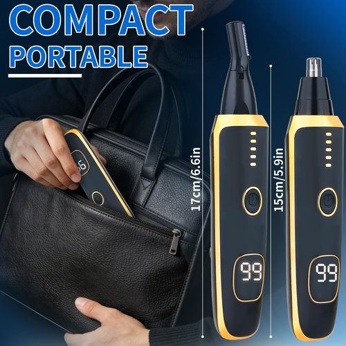 Mendaping Nose and Ear Hair Trimmer for Women Men,2 in 1 LED Display Eyebrow Hair Trimmer with USB Rechargeable,2026 Portble Waterproof Facial Hair Removal with Dual-Edge Blades for Travel (Black)