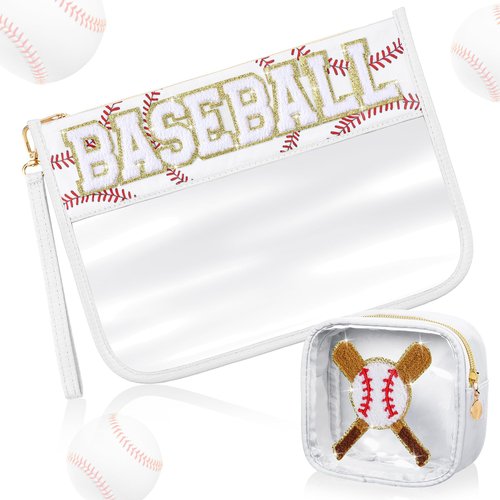Hillban 2 Pcs Baseball Gifts Snack Bags Makeup Cosmetic Bag Clear Chenille Letter Zipper Pouch Toiletry Purse Baseball Accessories Stuff Sport Portable Travel Cases for Mom Women Girl Team