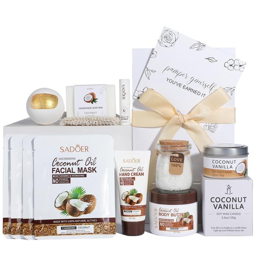 Coconut Spa Gifts for Women Birthday Self Care Kit Christmas Gifts Basket Thank You Relaxing Bath Sets for Moms Friends Co-worker Daughter Girlfriend Grandma Sister Teacher Daughter-in-Law