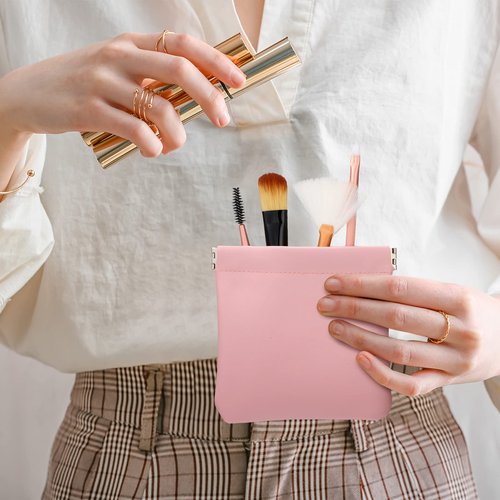 12 Pcs Lambskin Pocket Cosmetic Bag Waterproof No Zipper Self Closing Makeup Bag PU Leather Cosmetic Pouch Cute Purse Makeup Bag Travel Storage for Women Cosmetics Jewelry Toiletry (Retro Color)