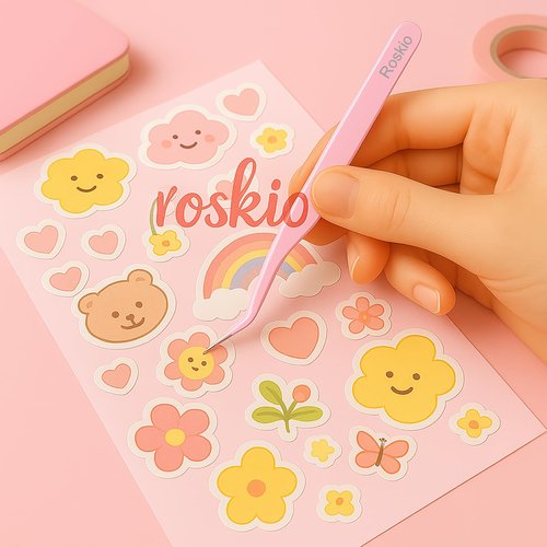 Roskio Nail Tweezer, 2pcs Stainless Steel Straight & Curved Nail Art Tweezers for Stickers, Rhinestone, Eyelash Extension, Nail Stickers, Cuticle, Rhinestone Picker Tool