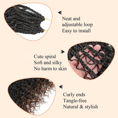 9 Packs Goddess Box Braids Crochet Hair 8 Inch Pre Looped Boho Crochet Braid With Curly Ends Synthetic Boho Box Braids Crochet Hair For Women (8 Inch, T30)