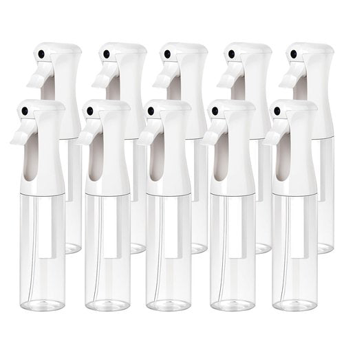Aquableu Spray Bottle for Hair – 10-Pack Continuous Mist Spray Bottle for Hair Care, Styling, Cleaning, Plants, Pets & Essential Oils (Clear, 10oz)