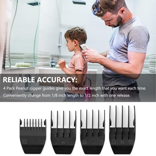 Skiennix Professional Peanut Clipper Guards - 4-Piece Trimmer Cutting Guides Set for Wahl Peanut - Black