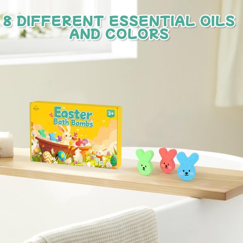 Easter Egg Bath Bombs for Kids with Surprise Inside, 8 Pack Teen Easter Basket Stuffers, Girls & Boys-Easter Bunny, Chicken & Egg Shapes - Handmade Gentle, Safe Fizz Balls-Great Easter Party Favors