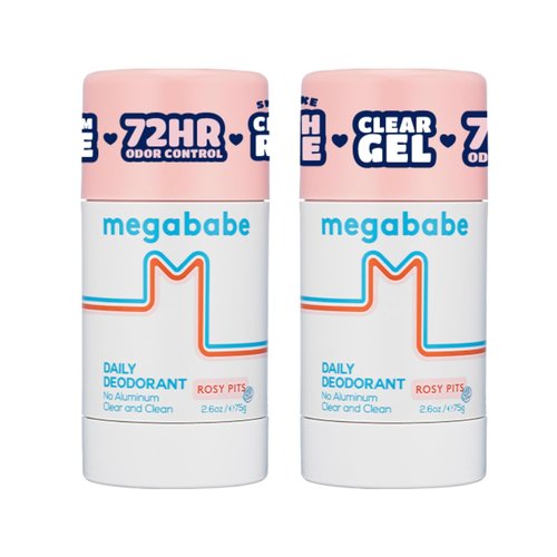 Megababe Rosy Pits Daily Deodorant - Aluminum-Free & Clear | Spring Break Essential | 2.6 oz (Pack of 2)