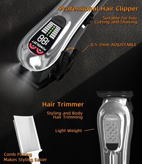 TCMKY Hair Clippers for Men, Professional Clippers and Trimmers Set, Cordless Clippers for Hair Cutting, Beard Trimmer, Barber Clippers, Rechargeable Electric Shaver