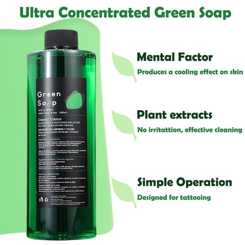 Miuxia Green Soap Tattoo 16.9OZ with 7OZ Foam Bottle Ultra Concentrated Green Soap Make 1.3 Gallons Tattoo Supplies