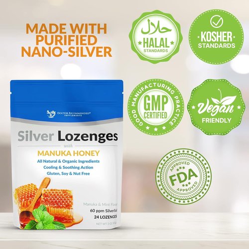 Silver Lozenges with Organic Manuka Honey & Vitamin C - Immune Support & Soothe Throat, 24 Count