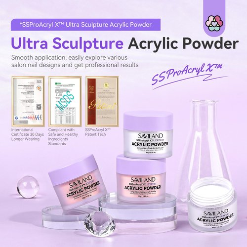 SAVILAND Acrylic Powder: 4PCS 1oz 30g Clear White Nudes Pink Colored Keratin Acrylic Nail Powder Set Professional Nail Powder for Extension 3D Carving