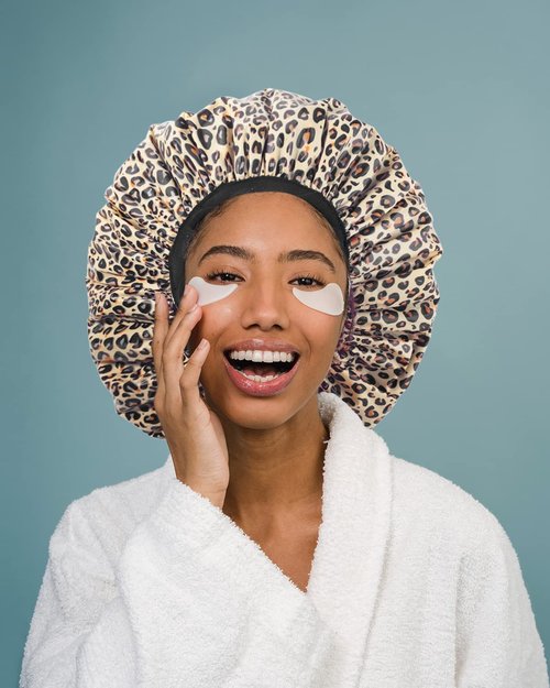 Auban Shower Cap, Shower Cap for Women Terry Cloth Lined EVA Exterior Reusable Double Layer Waterproof, Large Bath Hair Cap, Hotel Travel Essentials Accessories Cleaning Supplies (Leopard)