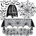 Halloween Decorations Set with Spider Webs Bats and Table Covers - Indoor Party Supplies