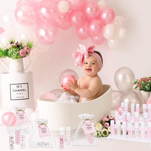 50 Pack Pink Bow Baby Shower Favors Bulk Lip Balm Girls Favors Valentines Gifts for Bachelorette Girls Bow Moisturizing Lip Care Pretty lipstick Birthday Party Supplies (pink bow)