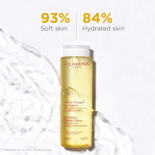 Clarins Hydrating Toning Lotion - Cleanses, Tones & Hydrates | Plant-Based Aloe Vera | Alcohol-Free for Normal to Dry Skin