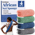 African Net Sponge Authentic-4 Packs African Exfoliating Net Sponge,Bath Sponges for Shower,42 inch Long for Normal to Sensitive Skin, for Daily use, Body Exfoliator Shower (Green,Pink,Blue,Grey)
