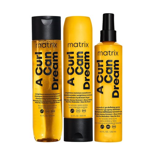 MATRIX A Curl Can Dream Shampoo, Conditioner & Spray Set - Weightless Moisture for Wavy Hair | Frizz Control with Manuka Honey & Rose Water