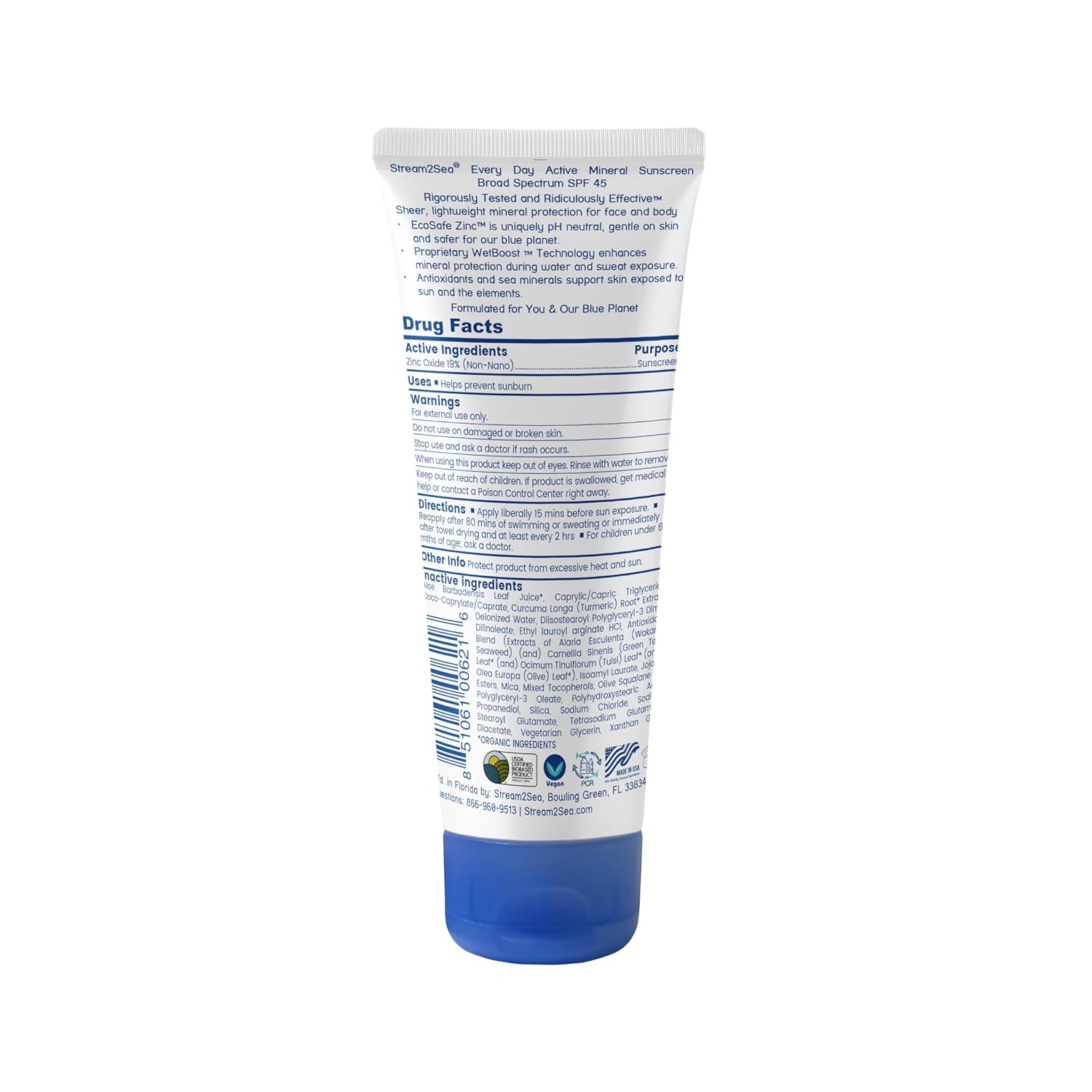 Stream2Sea SPF 45 Mineral Sunscreen - Biodegradable & Reef Safe | 2.5 Fl Oz Non-Greasy Protection for Face & Body