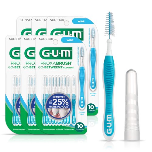GUM Proxabrush Go-Betweens - Wide - Interdental Brushes - Soft Bristled Dental Picks for Plaque Removal Health - Safe for Braces & Dental Devices, 10 Count (Pack of 6)