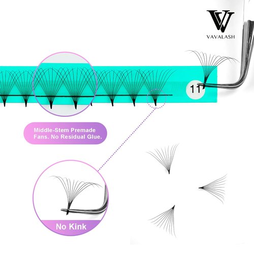 VAVALASH Premade Fans, Eyelash Extensions 10D/14D/16D/20D, 0.05/0.07 Thickness, C/D Curl, Middle Stem Volume Lash Extensions, 320 Fans, 10D, 0.05, D, 8-15mm