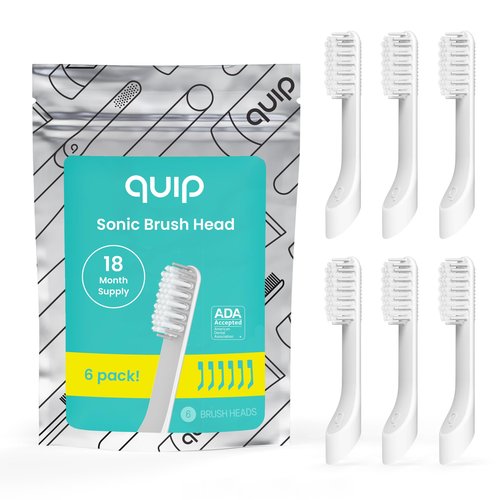 quip Sonic Toothbrush Replacement Heads for Adults - 6 Pack - Verified quip Standard Brush Head Refills for Electric Toothbrushes - Soft Bristles, Compact & Flexible - Last 3 Months Each
