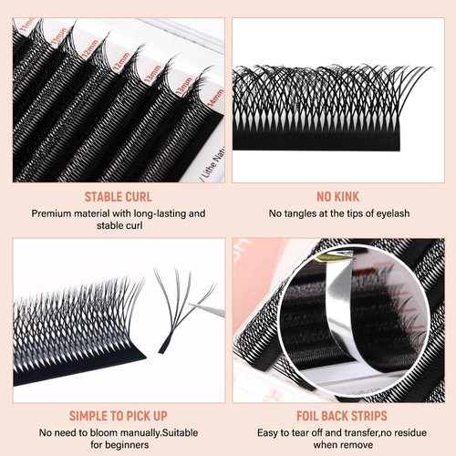 NATUHANA Eyelash Extensions 0.07 C Curl 8-14mm WW Shaped Clover Classic Easy Fan Permanent Volume Lash Extensions Automatic Blooming Flower Lash,Professional for Lash Techs(Double 4D,0.07-C,8-14Mix)