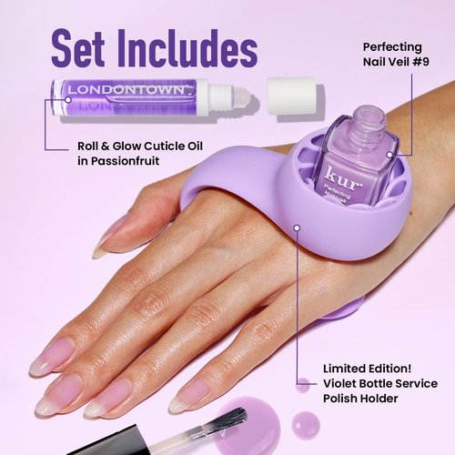 LONDONTOWN Violet Vibes Nail Polish Set - Sheer Lilac Tint & Cuticle Oil for Healthy Nails | .40fl oz