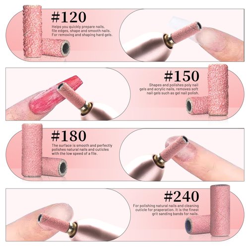 200pcs 180 Grit Small Sanding Bands for Nail Drill with 2pcs 3/32’’ Upgrade Mandrels Bits, Mini Sanding Bands for Nail Drill for Manicure Nail Salon and Nail Enthusiasts Use, Pink
