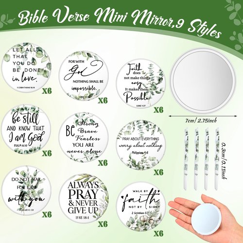 GlikCeil 54 Pcs Easter Christian Gifts Compact Mirrors Bulk Inspirational Bible Verse Mini Pocket Makeup Mirror for Coworkers Employees Team Church Party Favors Sunday School Women's History Month